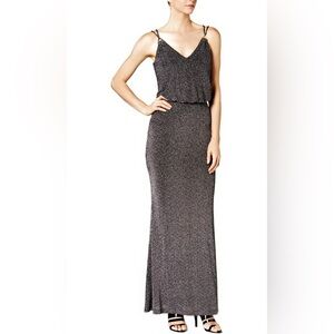 Calvin Klein Blouson Shimmer V-Neck Maxi Dress
